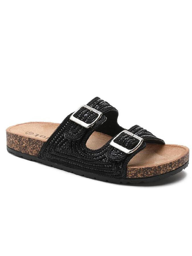 Ria - Glänsande tofflor med konstläder och spännen - Black